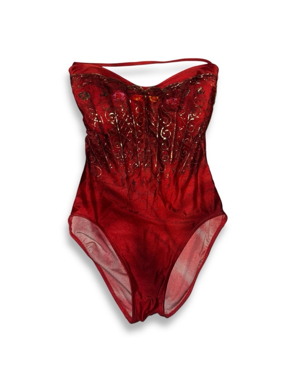 Gottex Vintage Red One-Piece Swimsuit with Metallic Accents Never Been Worn